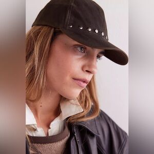 NWT Found X Free People Waxed Studded Cap In Vintage Black